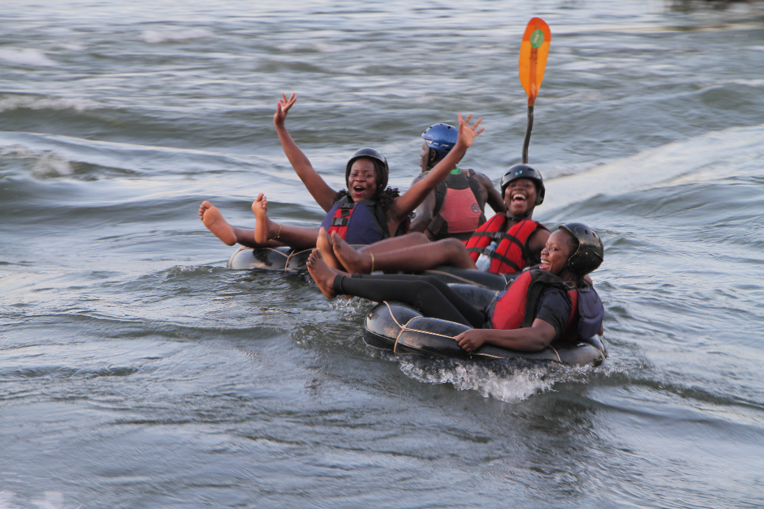 People tubing in the Nile at Bungee Uganda